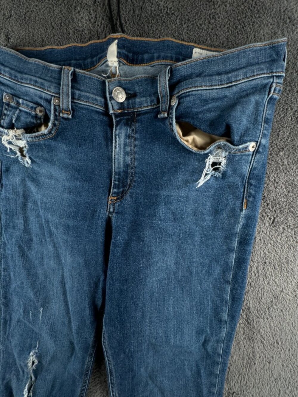 Rag & Bone Skinny Jeans Women Size 31 Medium Wash Stretch Blue Denim Distress - Picture 3 of 16